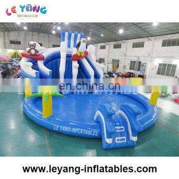 penguin shape inflatable slide with big pool for rent on land