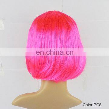 Cheap Short Straight Pink Synthetic Bob Women Party Wig photo-3