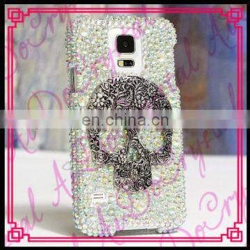 Aidocrystal handmade diy bling 3d white ab color crystal cell phone case with skull