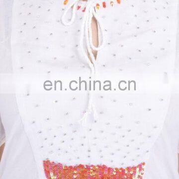 Indian Cotton Handmade Beaded Tunic White Dress Sexy Dress Hippie Boho Dress From India photo-5
