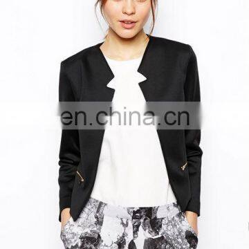 2016 Newest and Fashional ladies' blazer /Wholesale Cropped women Blazer in Scuba with Zips