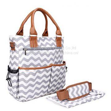 White stripe printed diaper baby bag with changing pad