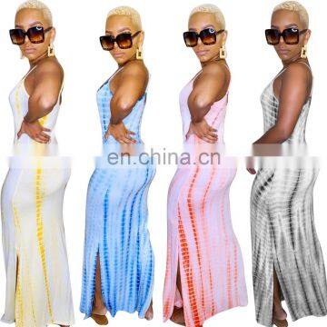 Amazon Best Sellers Women Sling Sleeveless Casual Dresses Ladies Split Printed Dresses Women Summer Dresses photo-5