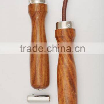 Jump Rope / Skipping Rope Wooden Handle - Adjustable Leather Rope - Weight Inserted