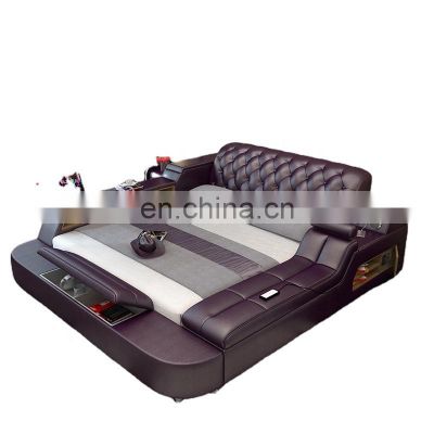 Wholesale Factory Double Furniture Leather Storage Modern Tatami Multifunctional Market Luxury Simple Leather Smart Bed