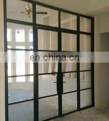Contemporary Elegant French Simple Line Grill Design Black Color Frame Front Double Glass Modern Entry Wrought Iron Door photo-3