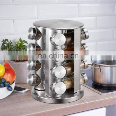 Hot Selling Kitchen Stainless Steel Jar Rotating Spice Rack Kitchen Spice Rack Standing Large Capacity Spice Rack Organizer