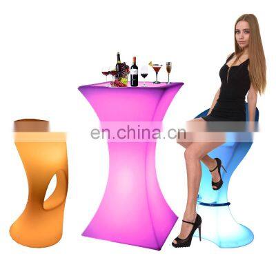 nightclub furniture / LED Outdoor Waterproof Glow Patio LED Tables and Chairs Furniture Hire Plastic Bar Stool