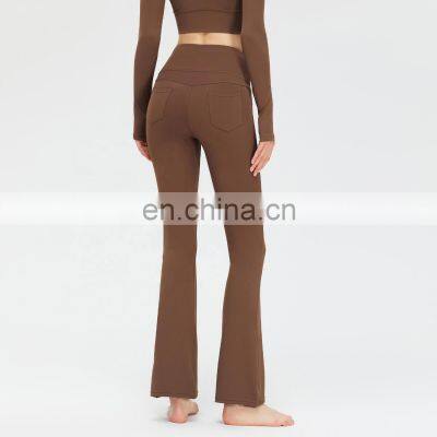 New Arrival Wide Leg Flared Leggings Back Pockets High Waist Hip Lifting Yoga Leggings