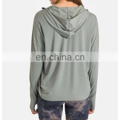 New Outdoor Rash Guard Custom Logo Sportswear Hoodie Jogger Suits Wome Thumb Hole Sun Protection Clothing Yoga Jacket photo-4
