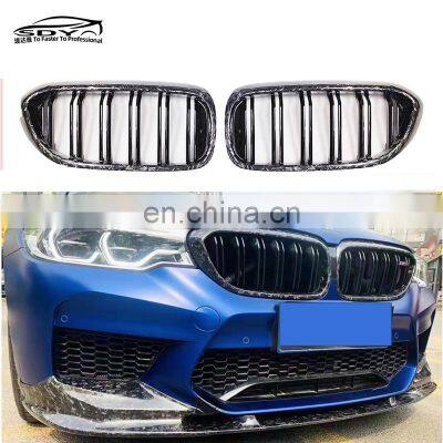 G30 F90 Pre Forged Carbon Fiber Front Bumper Grill Double Line Kidney Front Grille For BMW 5 Series G30 F90 M5 Pre