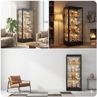 Minimalist White Narrow Glass Cabinet | Floor Standing Trophy Showcase With LED Lights | for Home Office photo-3