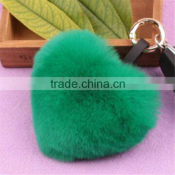 Real rabbit fur ball key chains heart shape fur balls for bag accessories