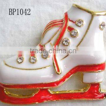 Enamel Christmas Holly Boot Brooch