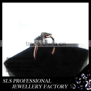 New product 2016 fasion design 925 silver finger ring black zirconia micro pave jewelry for girls