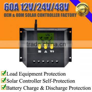 60A 12V/24V/48V intelligent solar panel power charge regulator controller with LCD cm6024