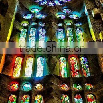 Safety Rainbow Color Church Stained Laminated Glass Custom Made Decorative Tinted Float Glass