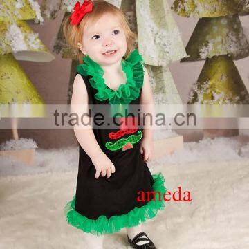 Xmas Glitter Green Red Mustache Tree A-Line Black Party Dress