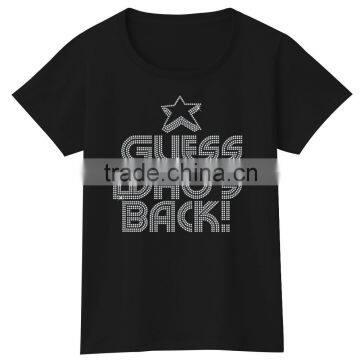 Simple Pattern Ironed With Rhinestone Motif Casual Loose t Shirt for Women Girls