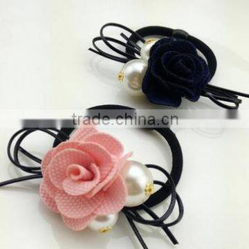 lovely pink rose flowers grass beads Ponytail Holder elastic hair bands for braiding