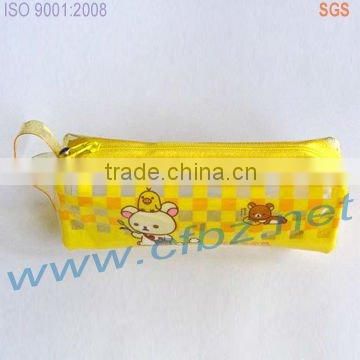 Clear plastic pen bag with zipper and rope handle