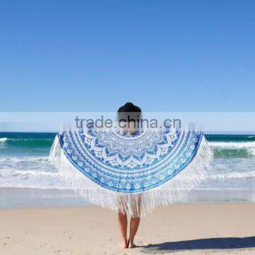 Blue ombre Hippie Tapestry Round Mandala With Tassels Cotton Beach Throw Dorm Decor Wall Hanging