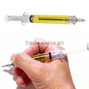 Pack of 60 Wholesale Promotional Plastic Yellow Syringe Ballpoint Pens Custom Cheap Novelty Injection Needle Shaped Pen