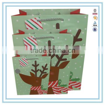 2015 NEW Christmas Paper Bags Printing Factory Christmas deer Gift Wrapping Paper Bag Set Pack