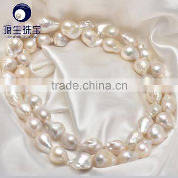 best quality white 13-15mm AAA grade nucleated baroque freshwater pearl string wholesale