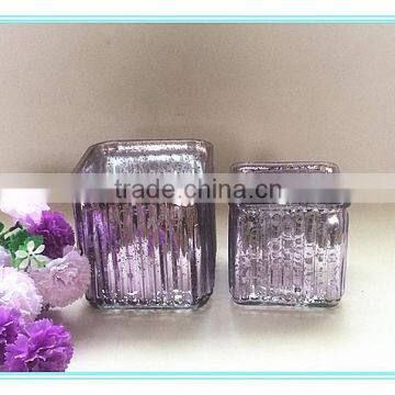 Wholesale Color Silver plating square glass candle holder