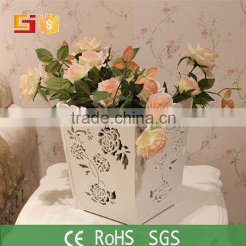 Creative popular white wood flower pot with exquisite flower pattern for wedding table decorative