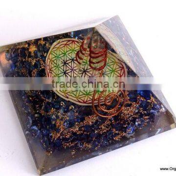 Big Orgonite Chakra Indigo Pyramid With Flower Of Life Symbol And Crystal Point