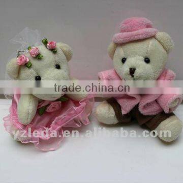 Plush Lover Pink Wedding Teddy Bear Keyring Toy with Rose and Cap