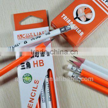 High quality triangular shape neon color body graphite HB pencil sharpened with eraser