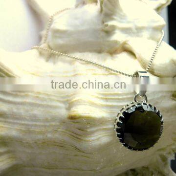 Smoky Quartz Round Facet Natural Gemstone Pendant , 925 Solid Sterling Silver Pendant, Designer Prong Pendant