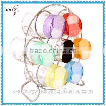 colorful decorative tilt glass jar with metal holder