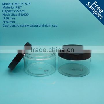 275ml clear plastic PET container, Wholesale recycled plastic wide mouth cosmetic jar