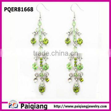 newest design fashion beautiful silver tone green crystal drop earrings