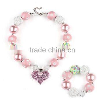 summer new style fashion jewelry children's necklace bracelet set plastic kids multi bead chunky necklace set