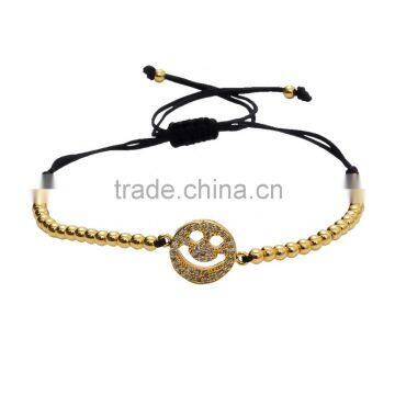 High Quality Silver Copper Bead Bracelets With Silver Smile Charm Tassel Bangle Bracelet photo-4