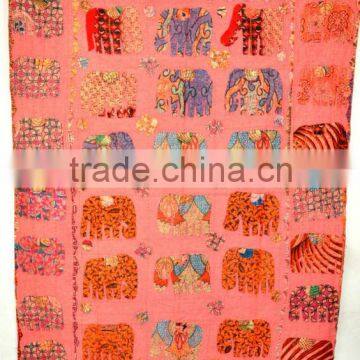 Indian multi color Elephant Patchwork vintage kantha Quilt Throw Bed cover bedspread Tapestry