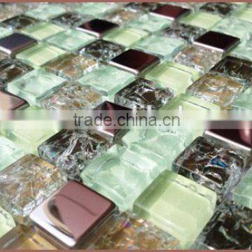 Green crackle glass mini tile stainless steel mosaic