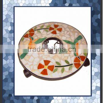 Mosaic top rolling plant caddy