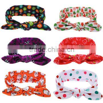 adjustable elastic headbands with bow -knitted bow headwraps -wholesale rabbit ear Christmas headband