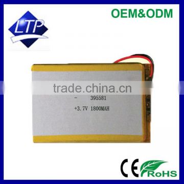 Factory Direct selling Rechargeable 395581 small lithium polymer battery 3.7V 1800mah polymer battery for Tablet PC