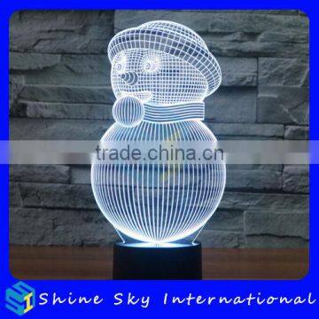 Acrylic Cute Snowman Sculpture 3D LED Night Light Creative Stereoscopic 7 Colors Flashing Touch LED Christmas Night Light