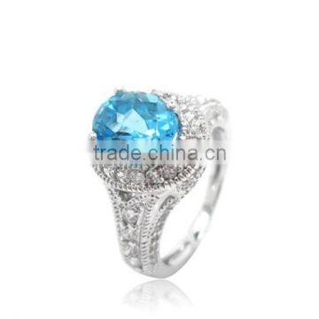 High Quality Fahsion 925 Sterling Silver Blue Topaz Ring With CZ Setting photo-2