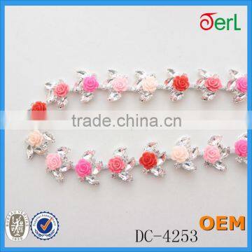 Wholesale New Style Silver Plating Clear Crystal Rhinestone Trim With Colorful Flower Plastic Pearl for Dresses photo-6