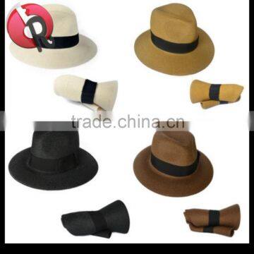 Unisex Fedora Trilby Hat Cap Straw Panama Style Packable Travel Sun Hat