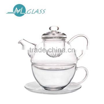 wholesale 400ml pyrex glass teapot with bow and tray high borosilicate glassware N6381